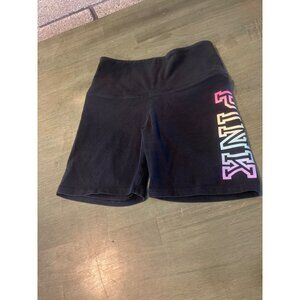 Victorias Secret Pink Black Biker Shorts With Colorful Logo Womens S Cotton Blen